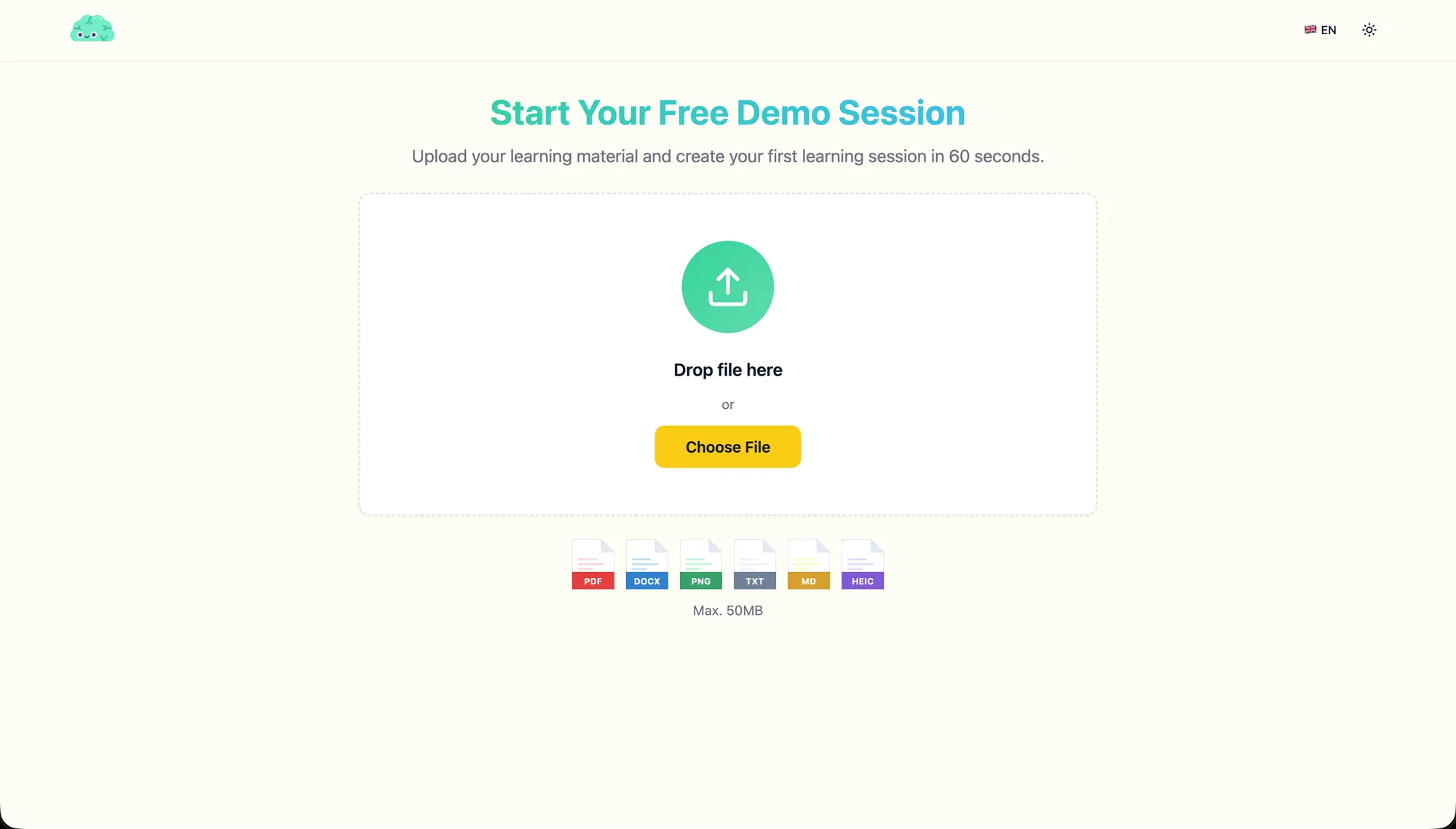 KLUUU upload entry accepting PDF, DOCX, image or text files up to 50 MB