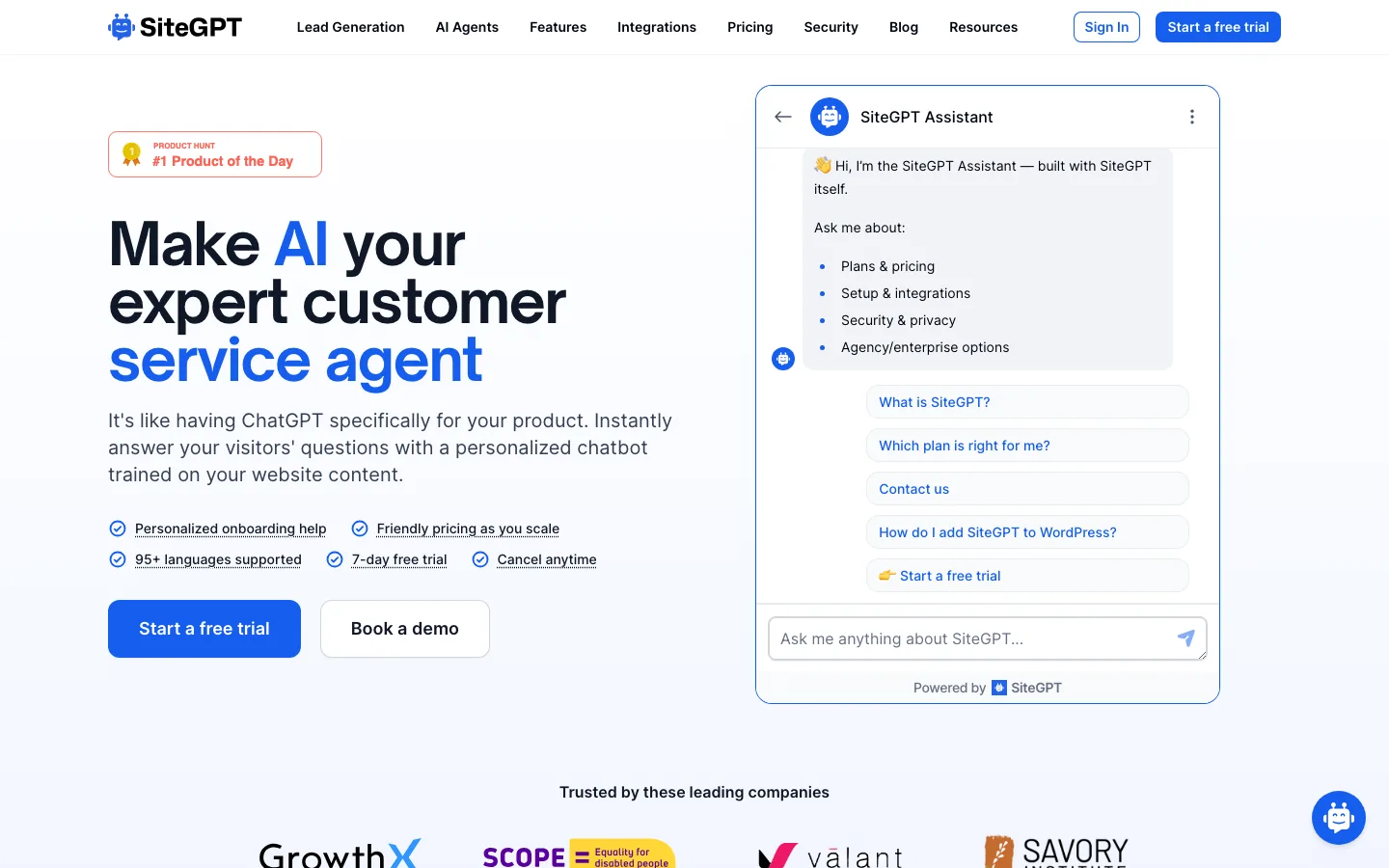 SiteGPT — product interface