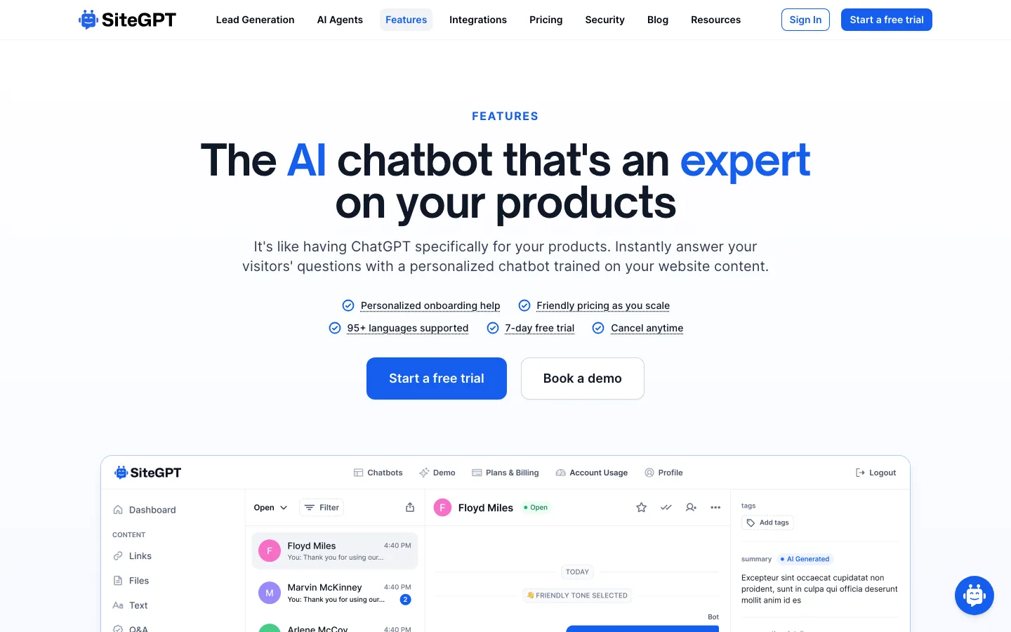 SiteGPT — product interface