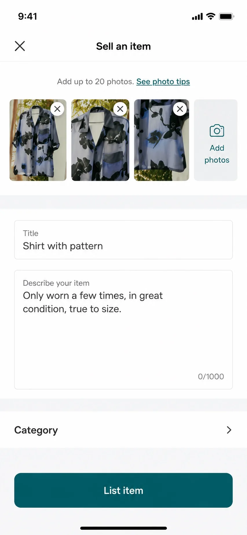 Vinted — product interface
